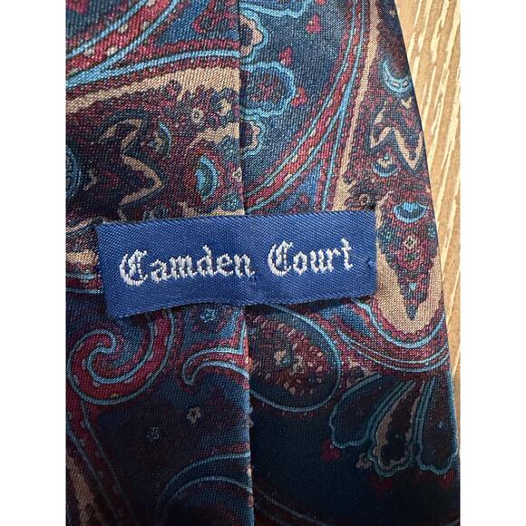 Paisley Print Blue Purple Silk Camden Court Neck Tie Pocket Square Set Formal - Picture 5 of 5